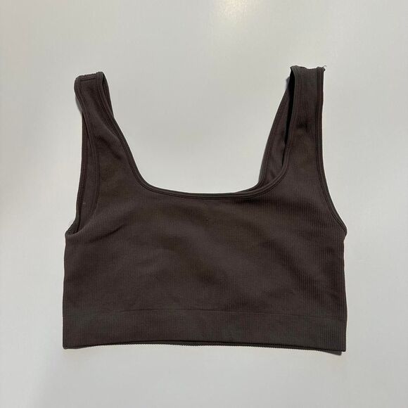 SET ACTIVE Ribbed Sporty Bra  XS/S | Chocolate Brown Athleisure Essential - Picture 2 of 3